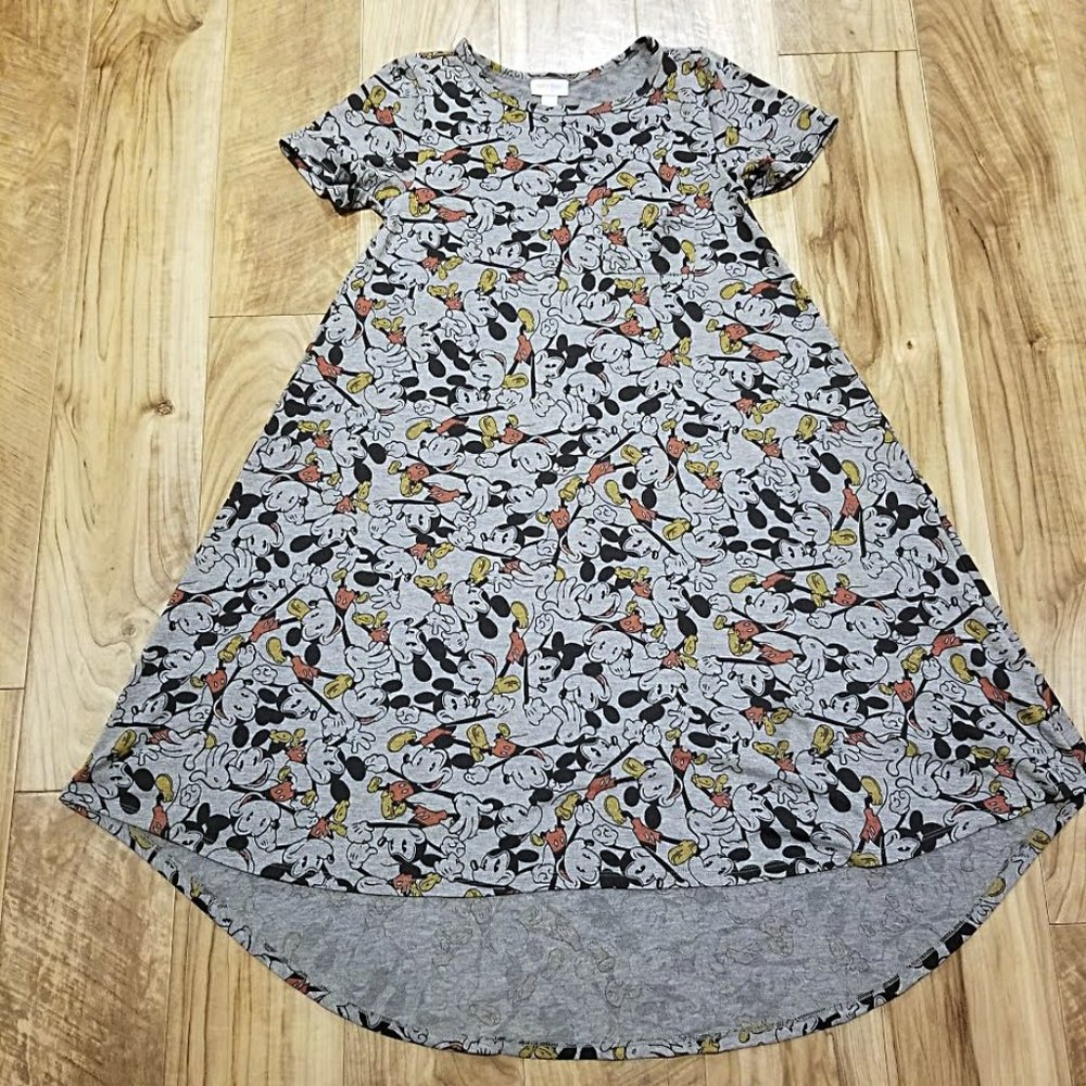 LuLaRoe Disney Mickey Mouse Carly Swing Dress 2XS Gray Black Graphic